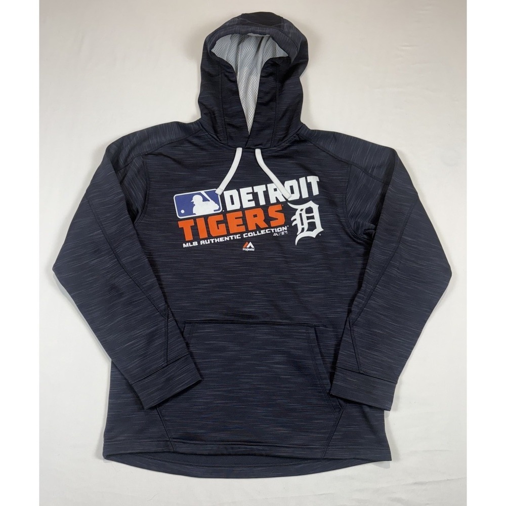 Detroit Tigers MLB Authentic Majestic Mens Pullover Hoodie Medium